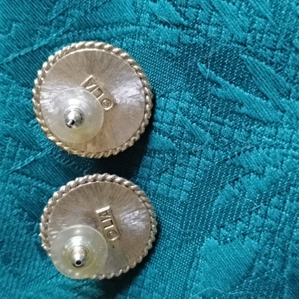 Vintage LIA Lianna Gold and Teal Faux Pearl Stud Earrings - Picture 3 of 5